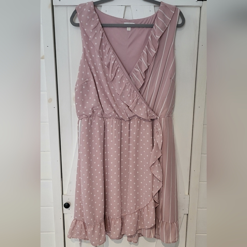 Mixed Pattern Ruffled Surplice Wrap Elastic Waist Dress